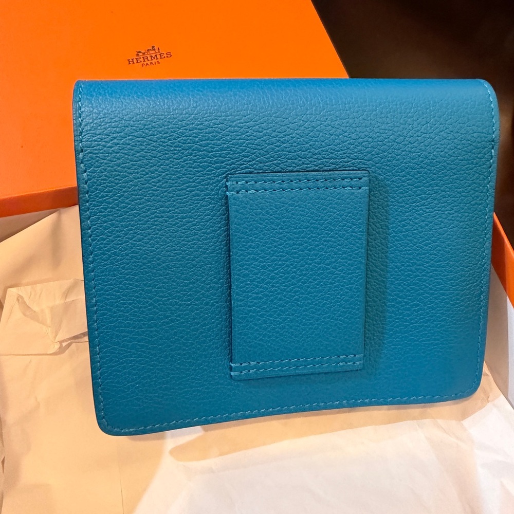 Hermes Blue Leather Roulis Compact Wallet with Silver Hardware - Picture 2 of 11